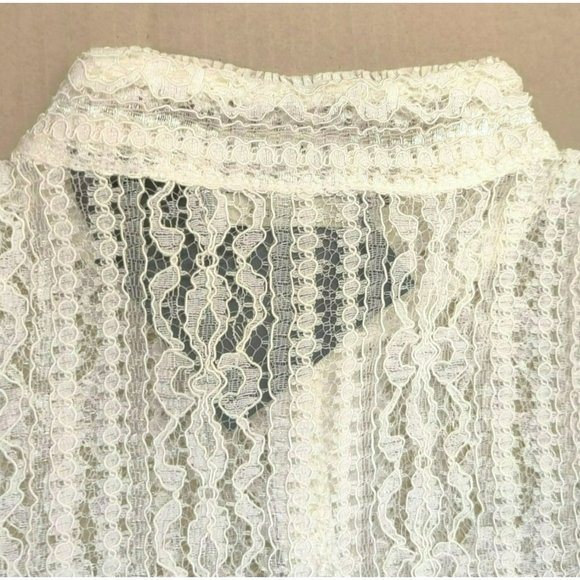 NWT Liz Claiborne Size M White Sheer Lace Button Down Short Sleeve Blouse - Picture 14 of 15